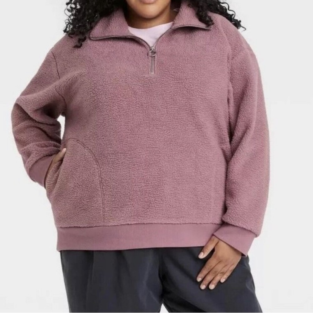 NWT Ava & Viv Mauve Quarter Zip Fleece Pullover Jacket